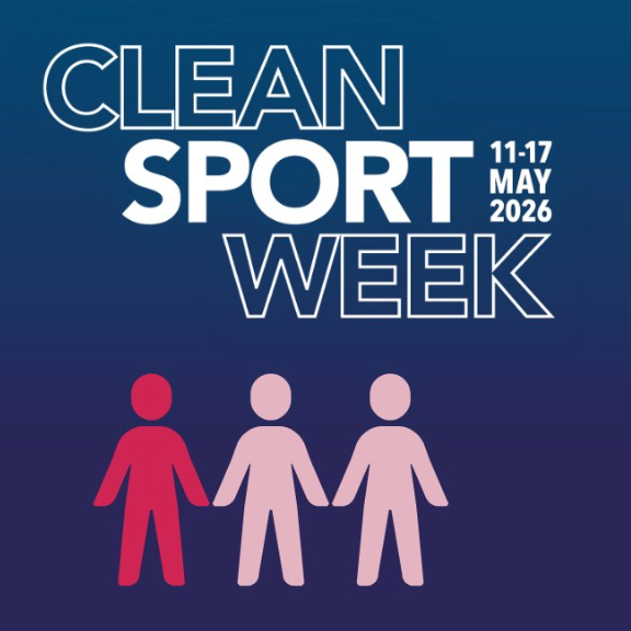 Graphic with text reading Clean Sport Week 11-17 May 2026 above three simple human figures